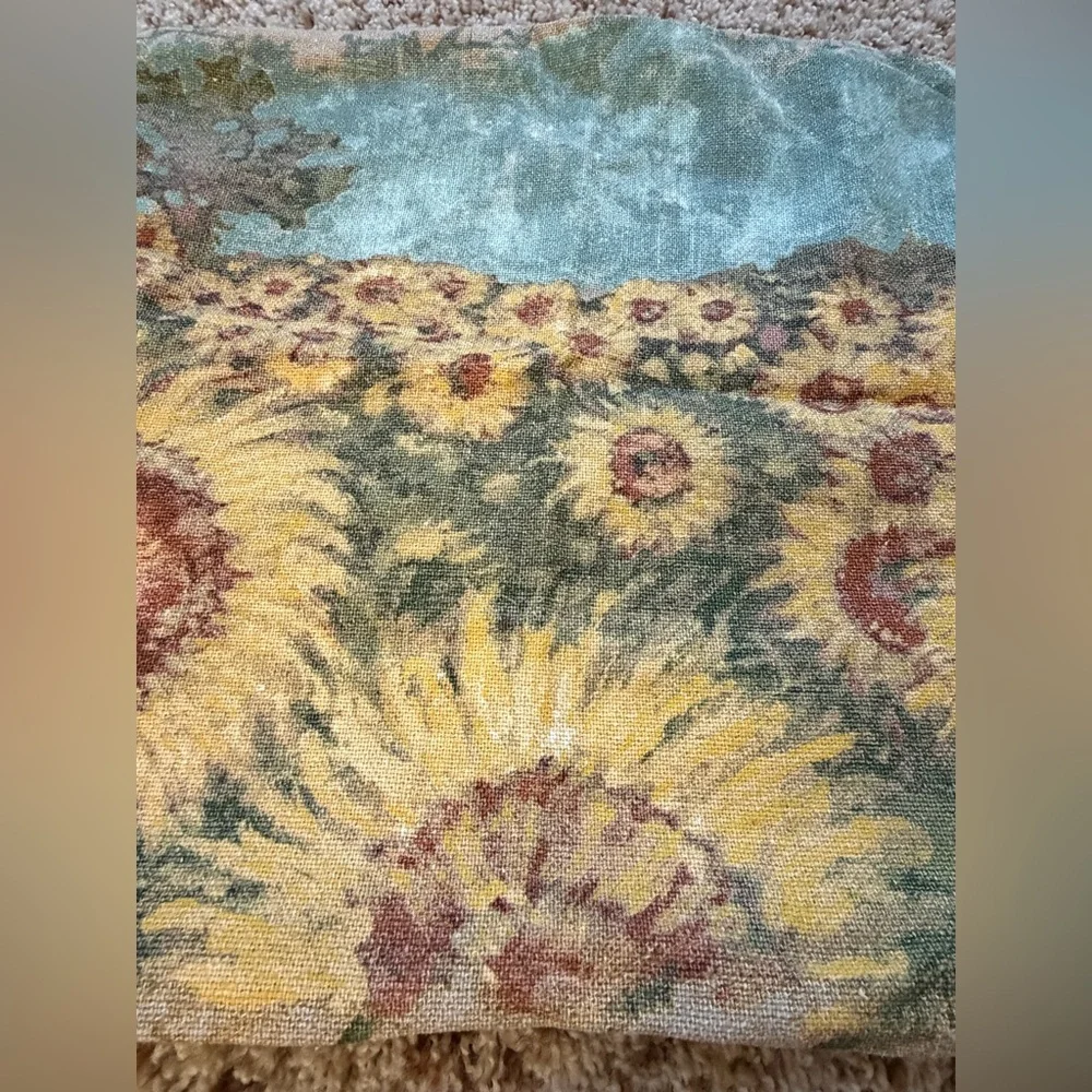 Pottery Barn lumbar pillow cover sham 16 x 26 painted sunflowers cotton linen